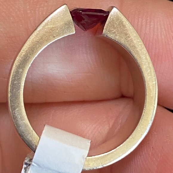 Ring Size 6.5 Red Glass Sterling Silver 925 Women Stone - Picture 2 of 7